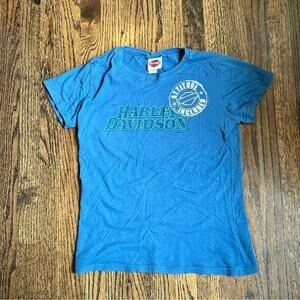 Blue Harley Davidson T Shirt Biker Punk Baby Tee Women’s Size Large